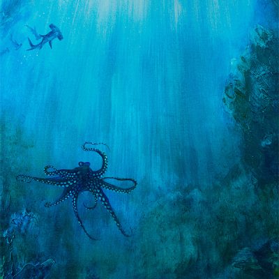 deep sea saturation diver on the sea floor painting print