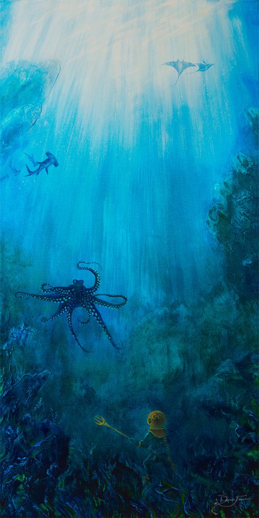 deep sea saturation diver on the sea floor painting print